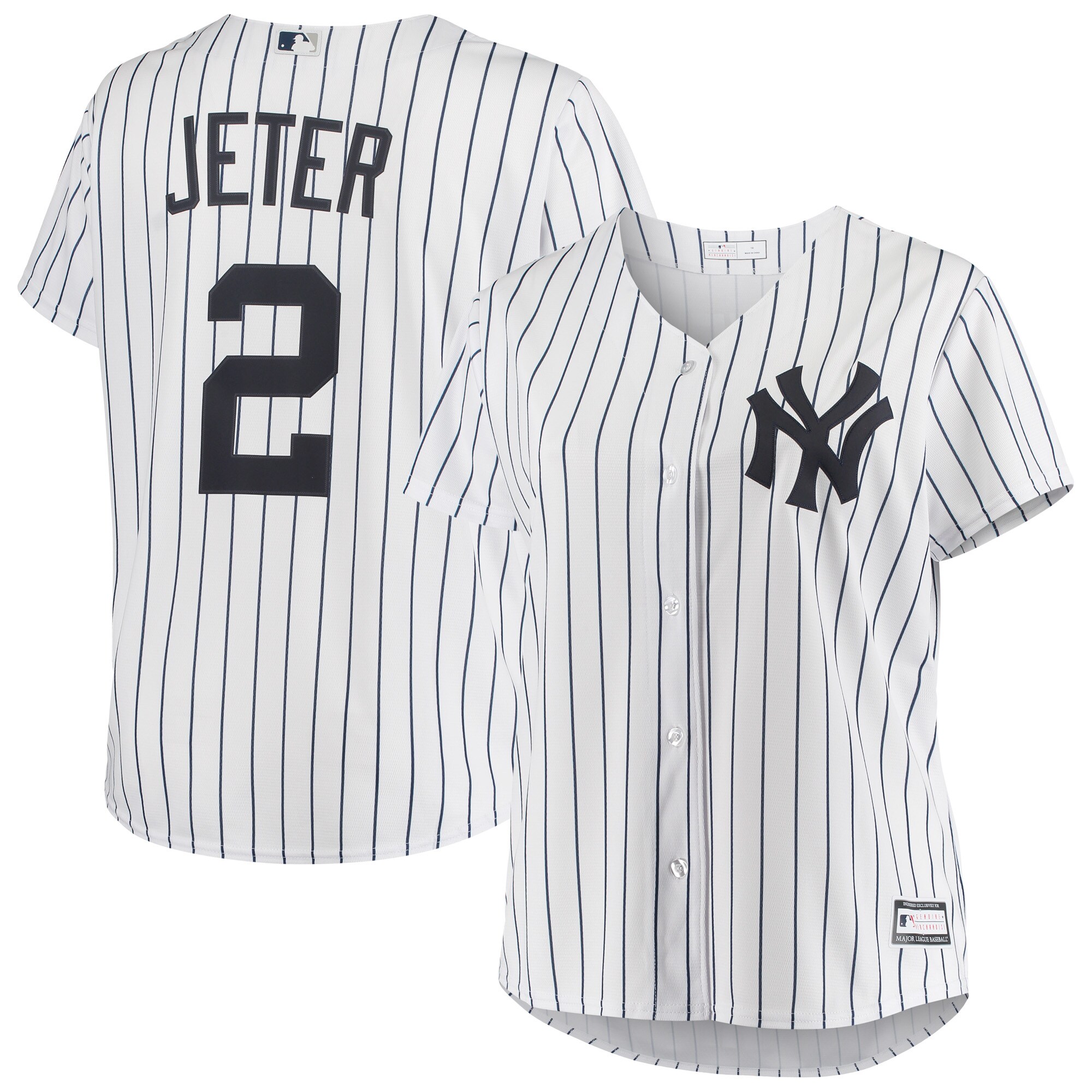 Derek Jeter New York Yankees Women’s Plus Size Replica Player Jersey – White