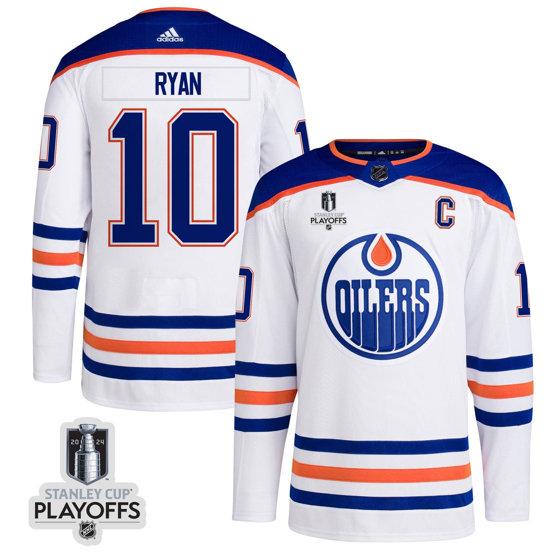 Derek Ryan 10 Edmonton Oilers 2024 NHL Playoffs Patch Away Jersey - Men, White - JS618 