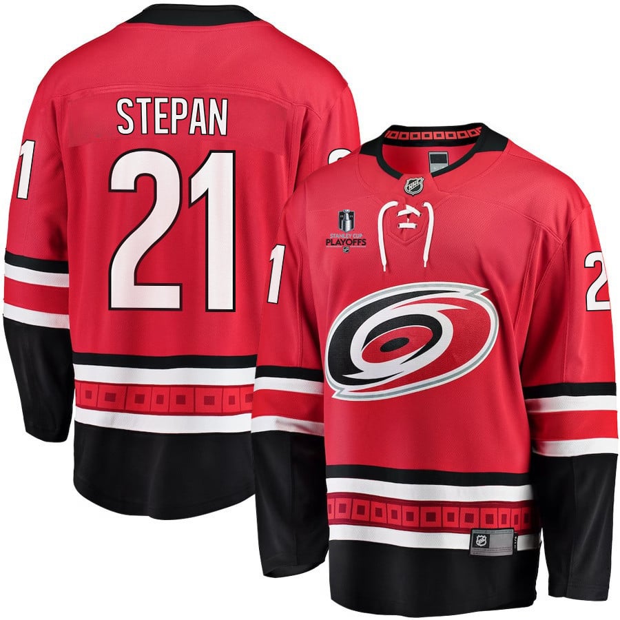 Derek Stepan 21 Carolina Hurricanes Stanley Cup 2023 Playoffs Patch Home Breakaway Men Jersey - Red - JS662 
