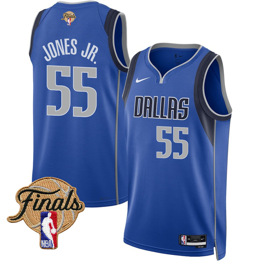 Derrick Jones Jr. 55 Dallas Mavericks 2024 FINALS PATCH Swingman Jersey - Icon Edition - Blue - JS560 