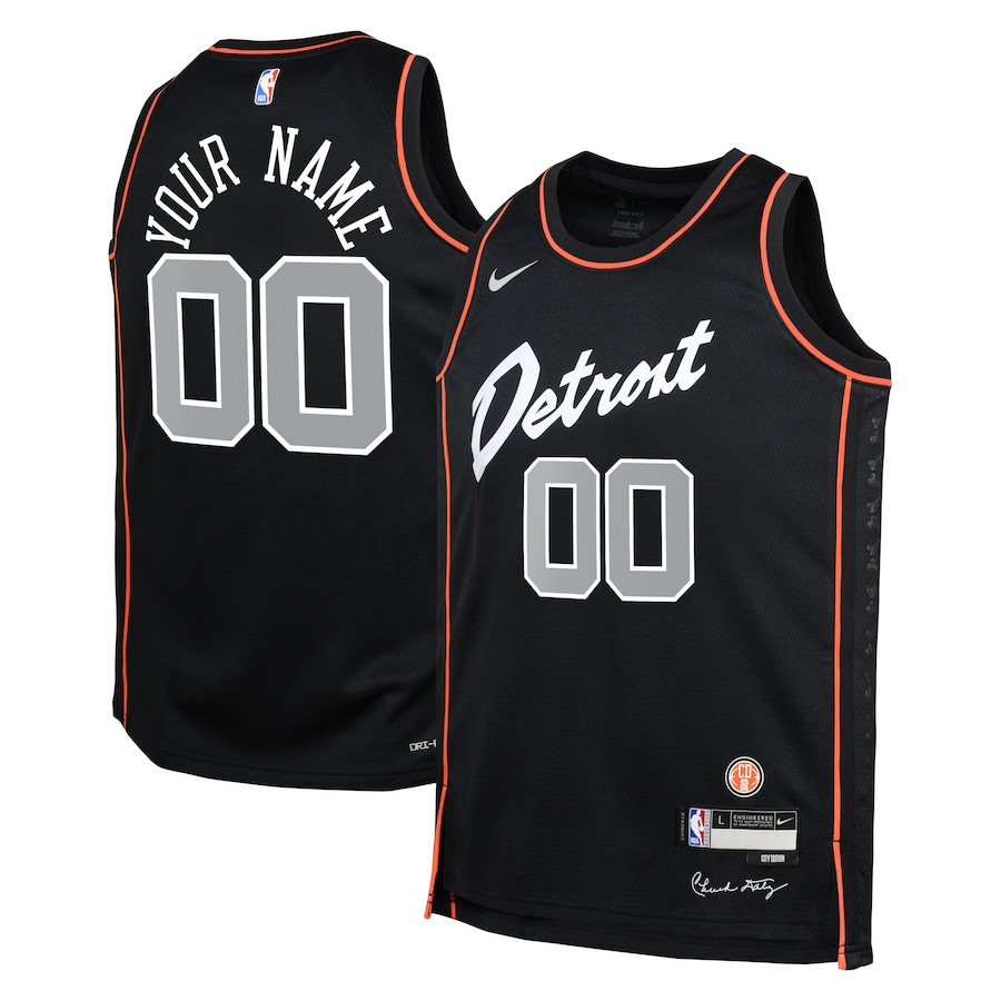 Detroit Pistons 2023/24 City Edition Swingman Custom YOUTH Jersey - Black - JS659 