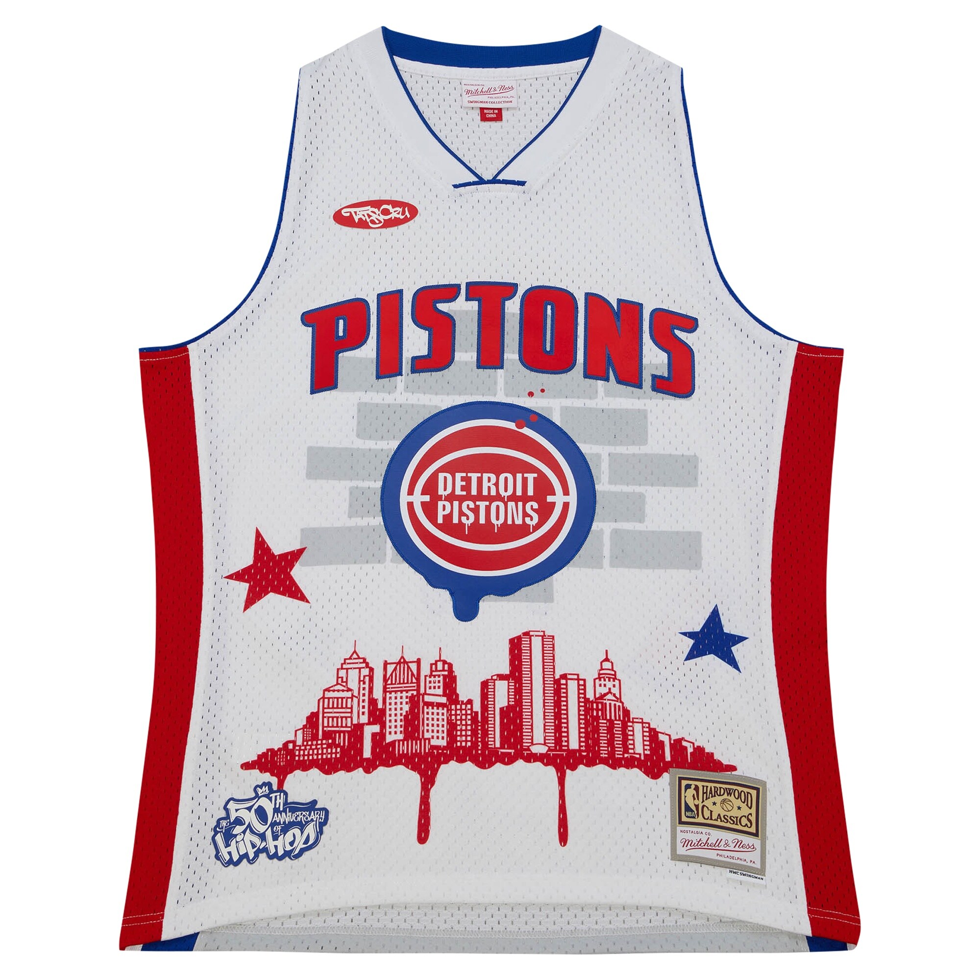 Alternative view of Detroit Pistons Mitchell & Ness X Tats Cru Hardwood Classics Fashion Jersey - White
