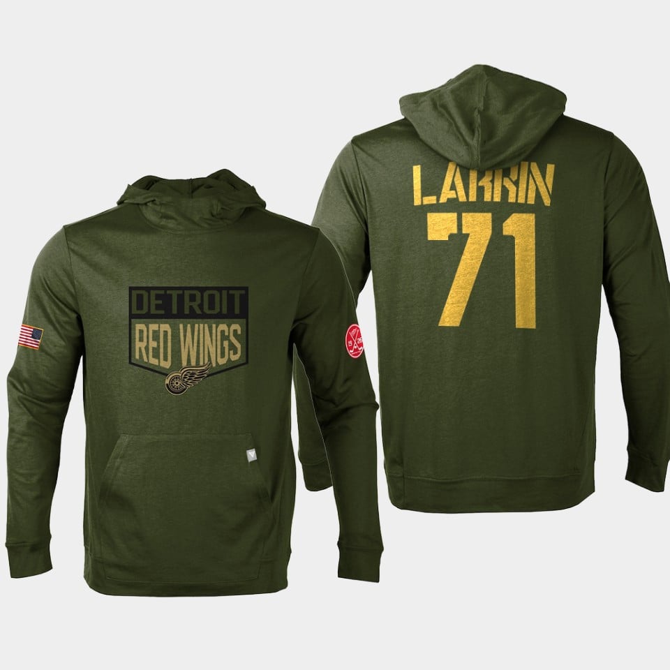 Detroit Red Wings 71 Dylan Larkin Military Olive Equipment Pullover Custom Hoodie Olive - Js412