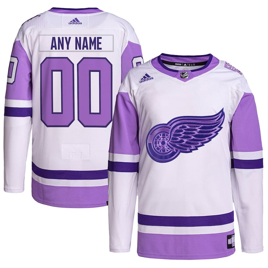 Detroit Red Wings Hockey Fights Cancer Primegreen Custom Men Jersey - White/Purple - JS639 