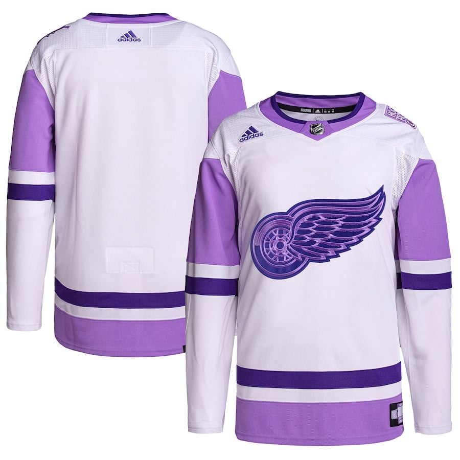 Detroit Red Wings Hockey Fights Cancer Primegreen Men Jersey - White/Purple - JS324 