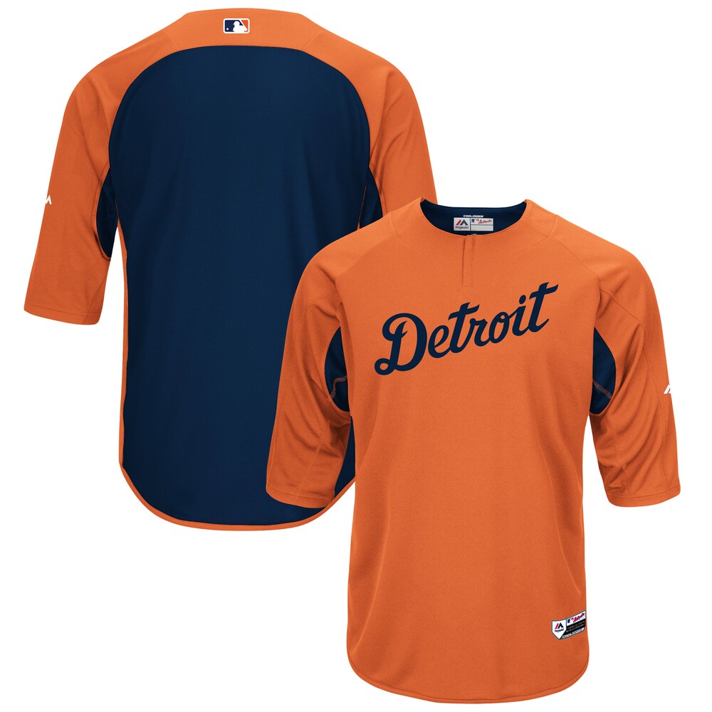 Detroit Tigers Majestic Collection On-field 3/4-sleeve Batting Practice Jersey - Orange/navy