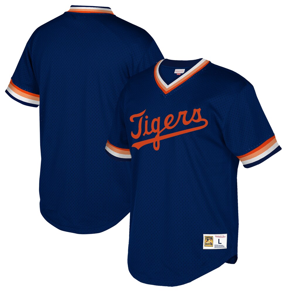 Detroit Tigers Mitchell & Ness Cooperstown Collection Mesh Wordmark V-neck Jersey - Navy