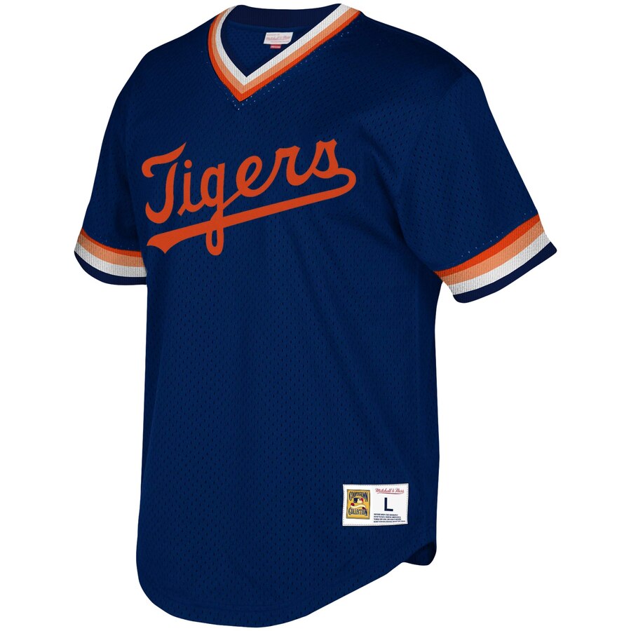 Alternative view of Detroit Tigers Mitchell & Ness Youth Cooperstown Collection Mesh Wordmark V-neck Jersey - Navy