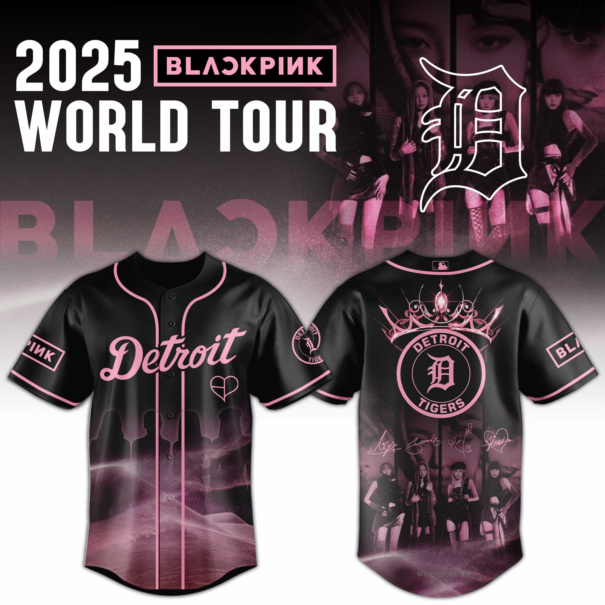 Detroit Tigers Mlb X Blackpink 2025 World Tour Baseball Jersey