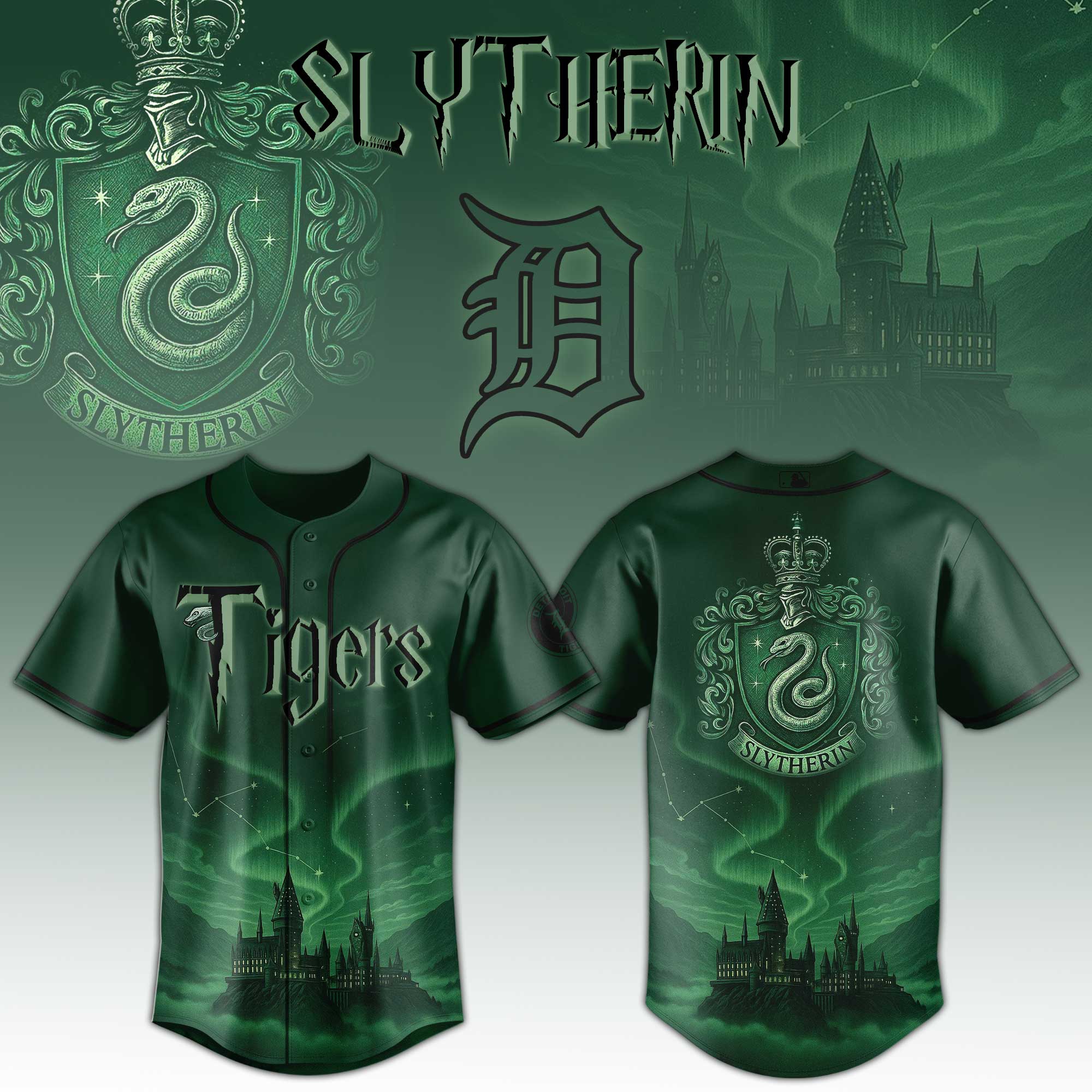 Detroit Tigers Mlb X Harry Potter Slytherin Baseball Jersey
