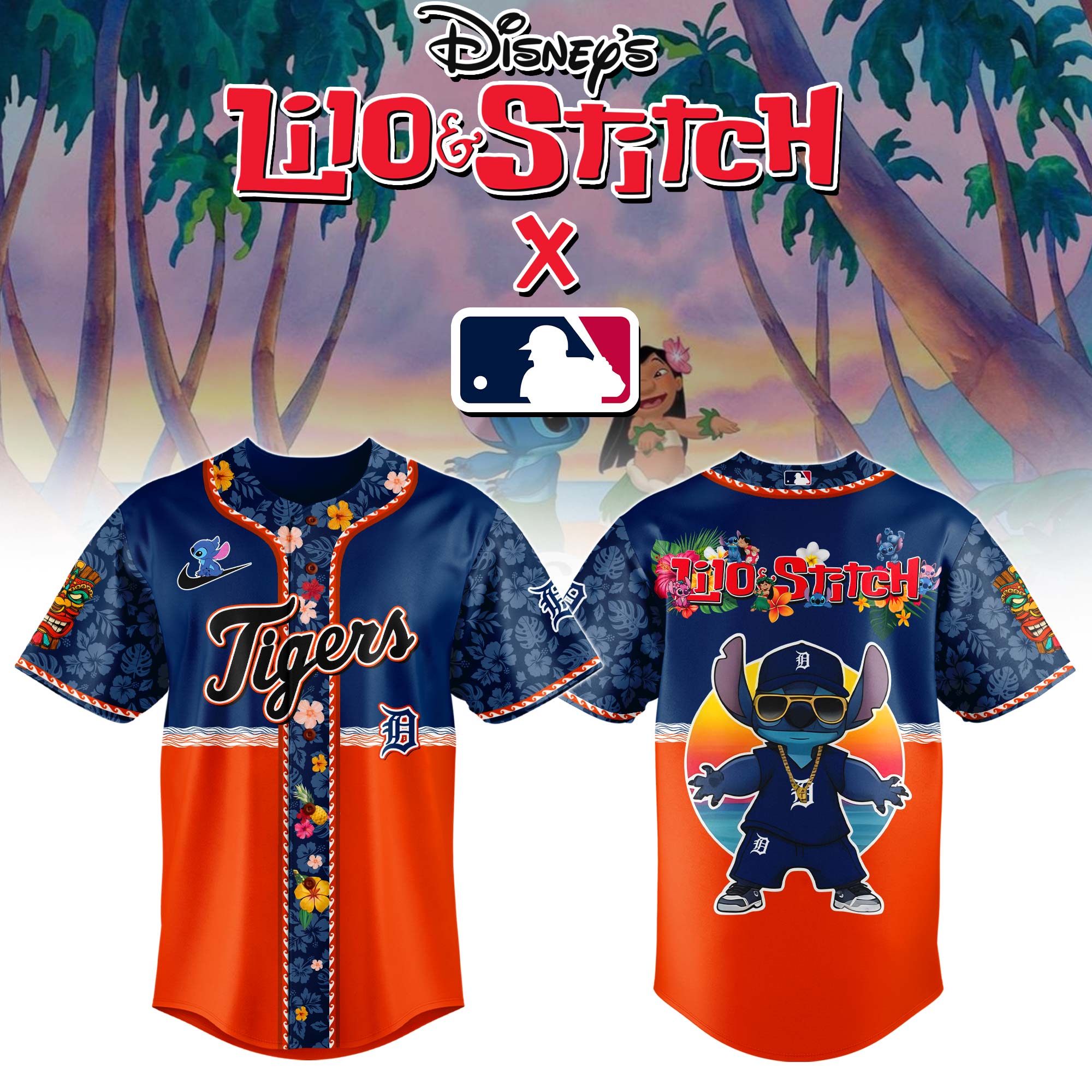 Detroit Tigers Mlb X Lilo & Stitch Custom Baseball Jersey