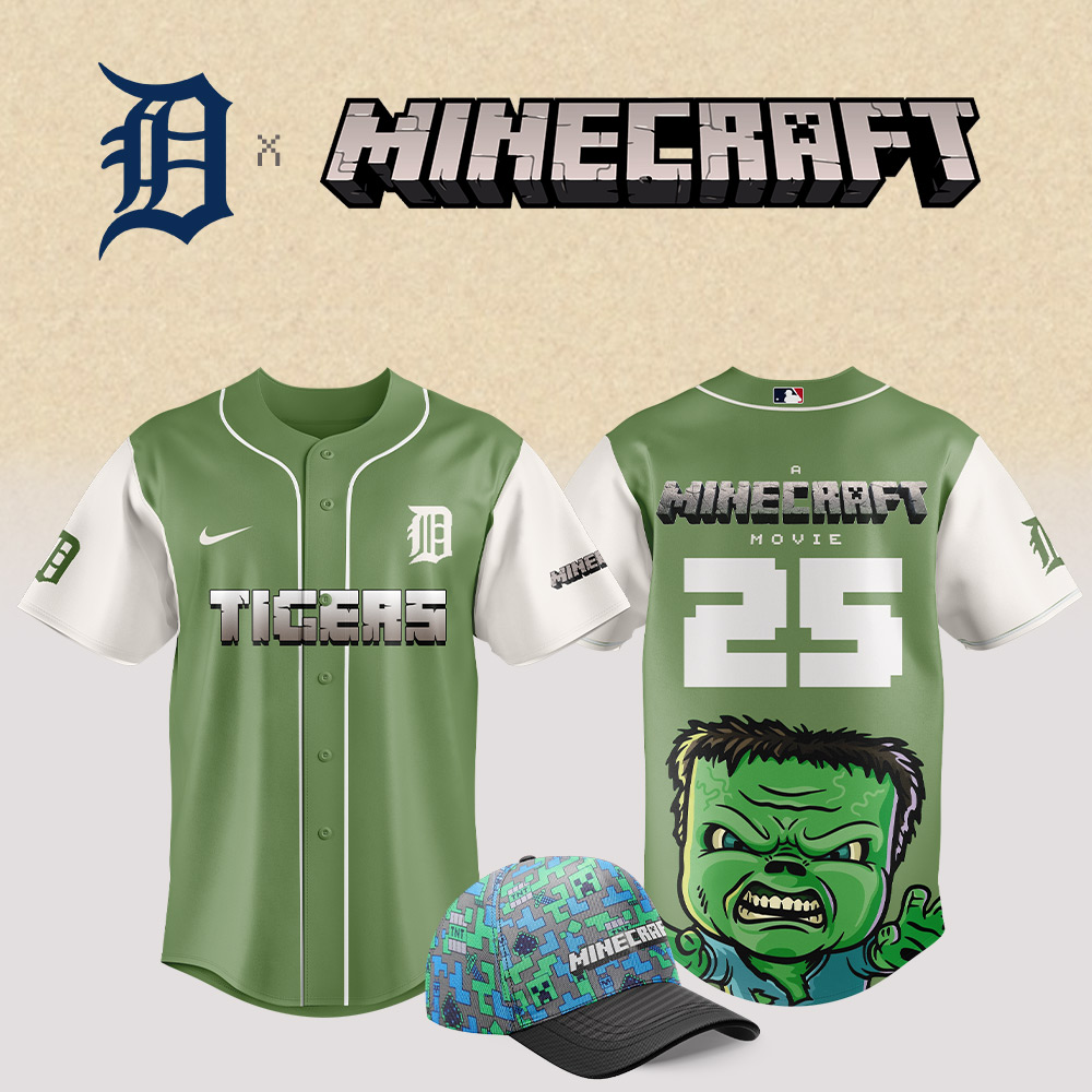 Detroit Tigers Mlb X Minecraft Movie Custom Baseball Jersey