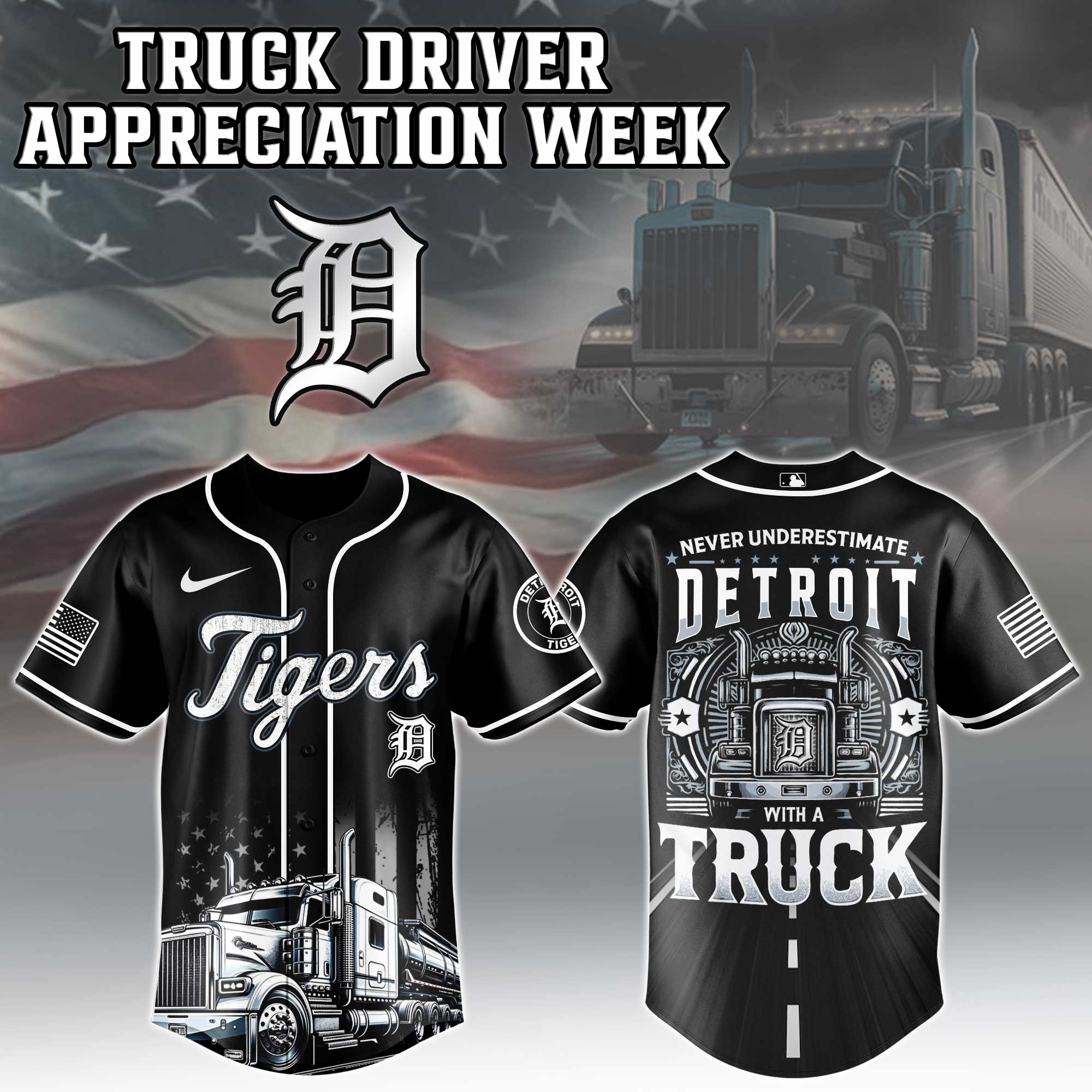 Detroit Tigers Mlb X Nation Truck Driver Appreciation Week Limited Edition Custom Baseball Jersey 2025