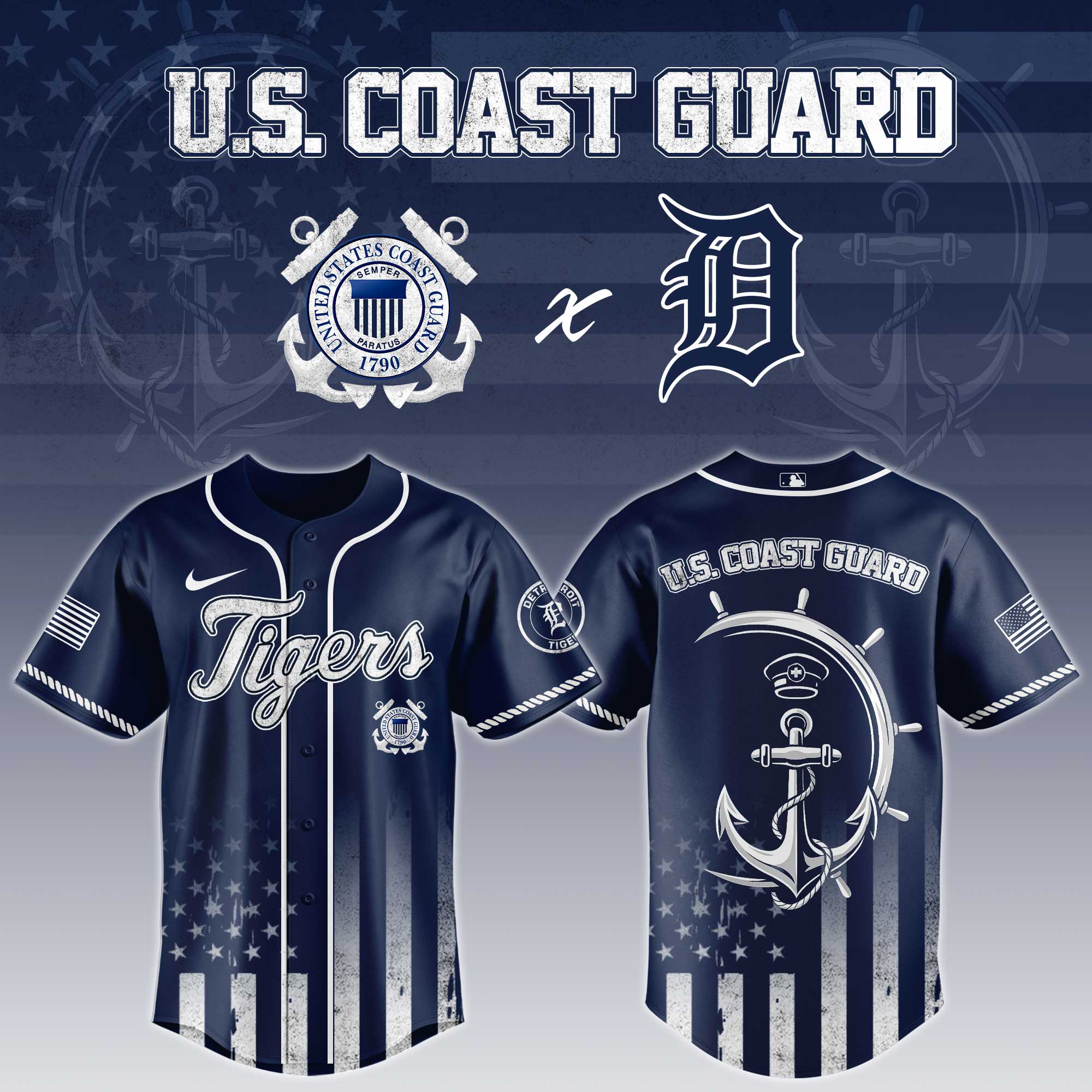 Detroit Tigers Mlb X National Usa Coast Guard Day Custom Baseball Jersey