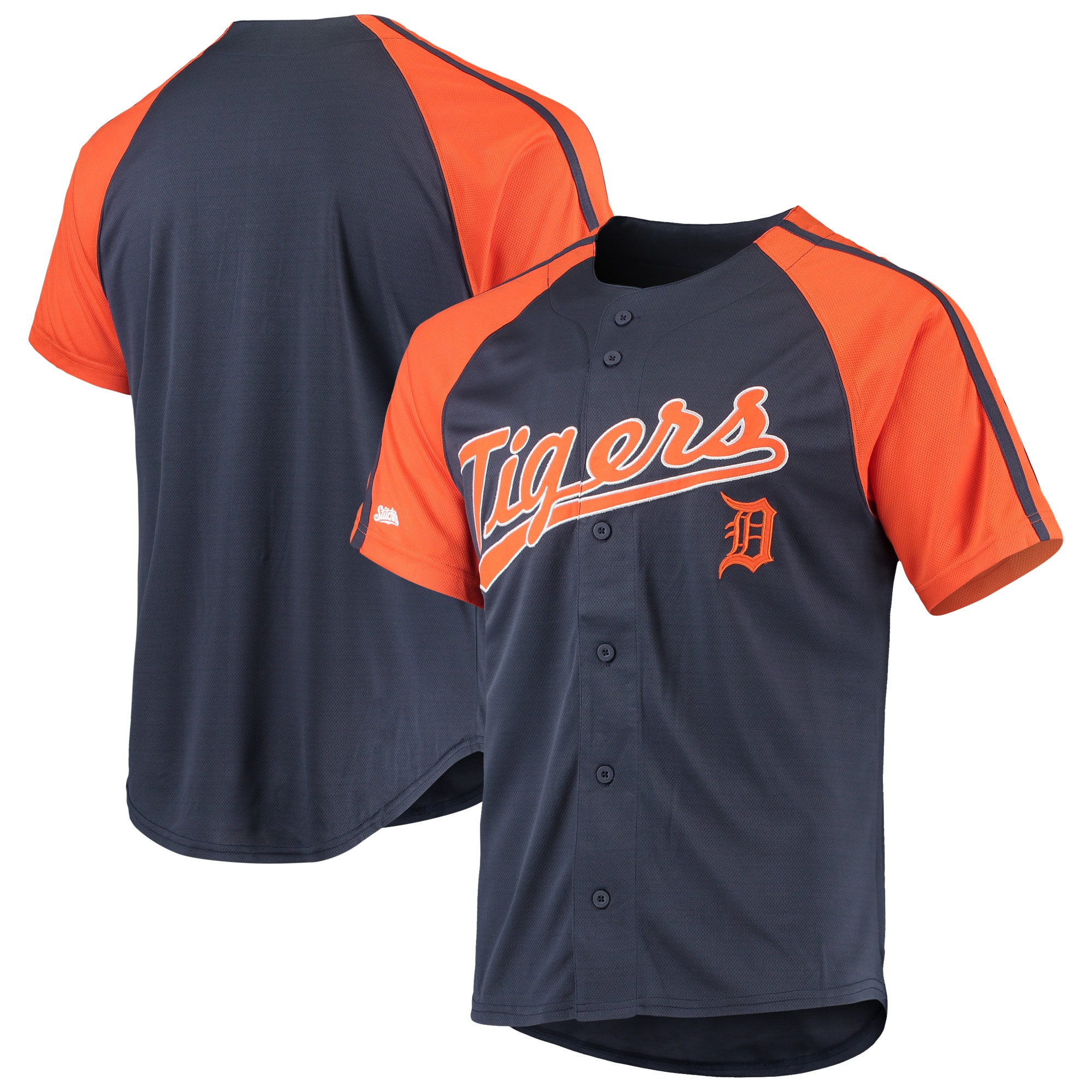 Alternative view of Detroit Tigers Stitches Button-down Raglan Replica Jersey - Navy