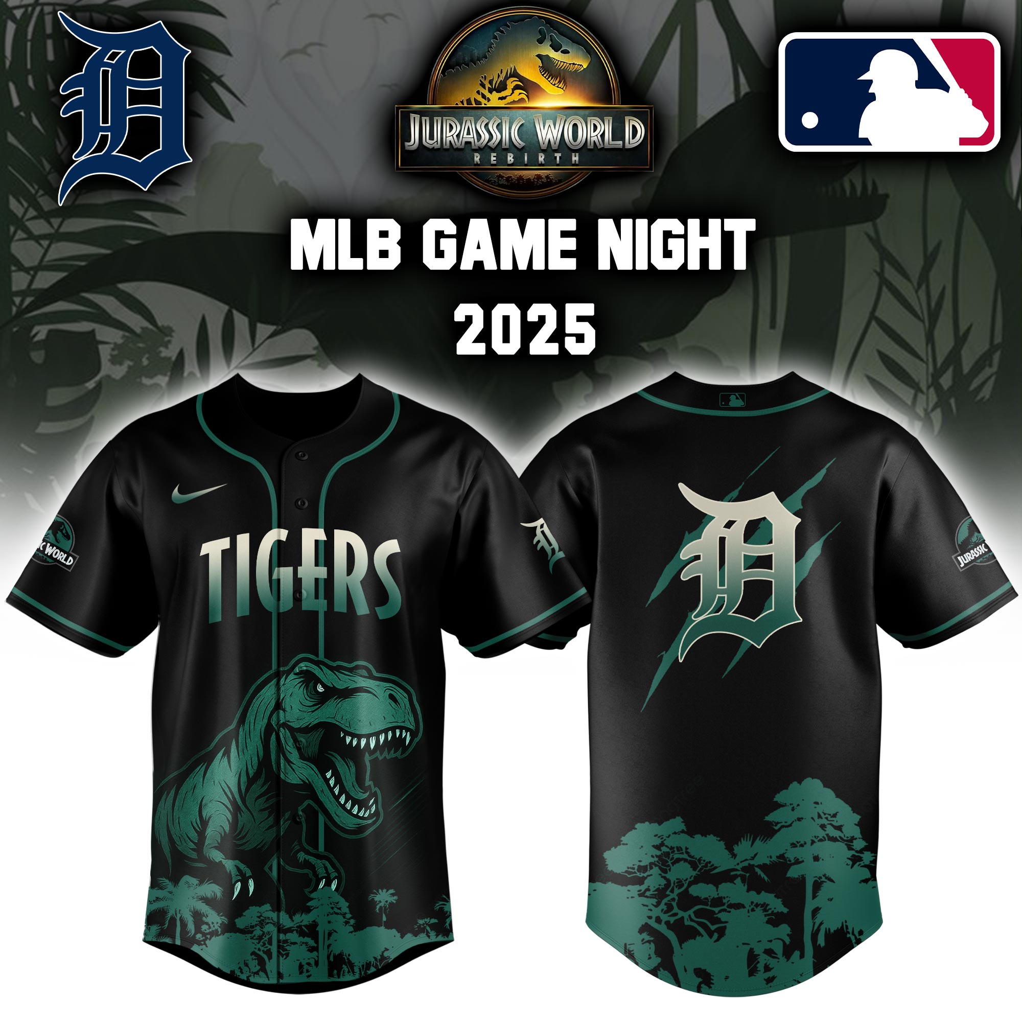 Detroit Tigers X Mlb Jurassic World Custom Baseball Jersey