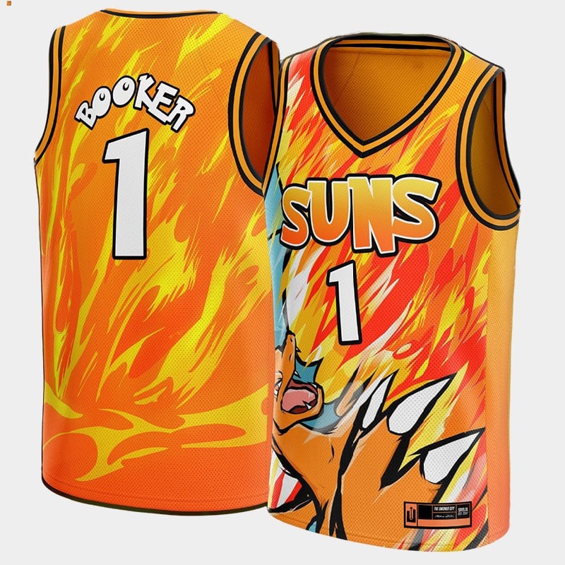 Devin Booker 1 NBA Pokemon Phoenix Suns Orange Jersey Cartoon - JS272 