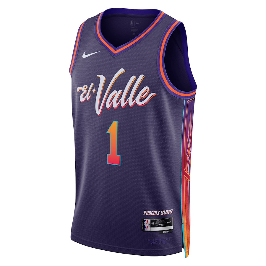 Alternative view of Devin Booker 1 Phoenix Suns 2023/24 City Edition Swingman Jersey - Purple - JS278 