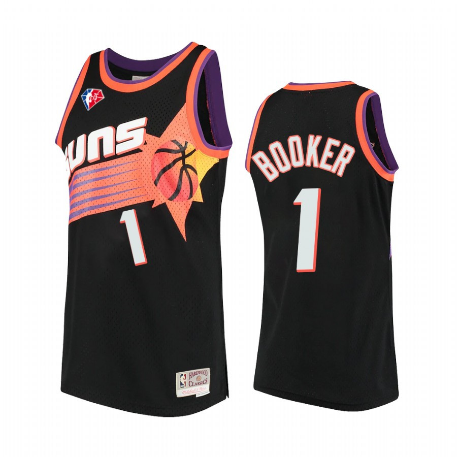 Devin Booker 1 Phoenix Suns 75th Anniversary Logo Black Jersey Throwback - JS728 