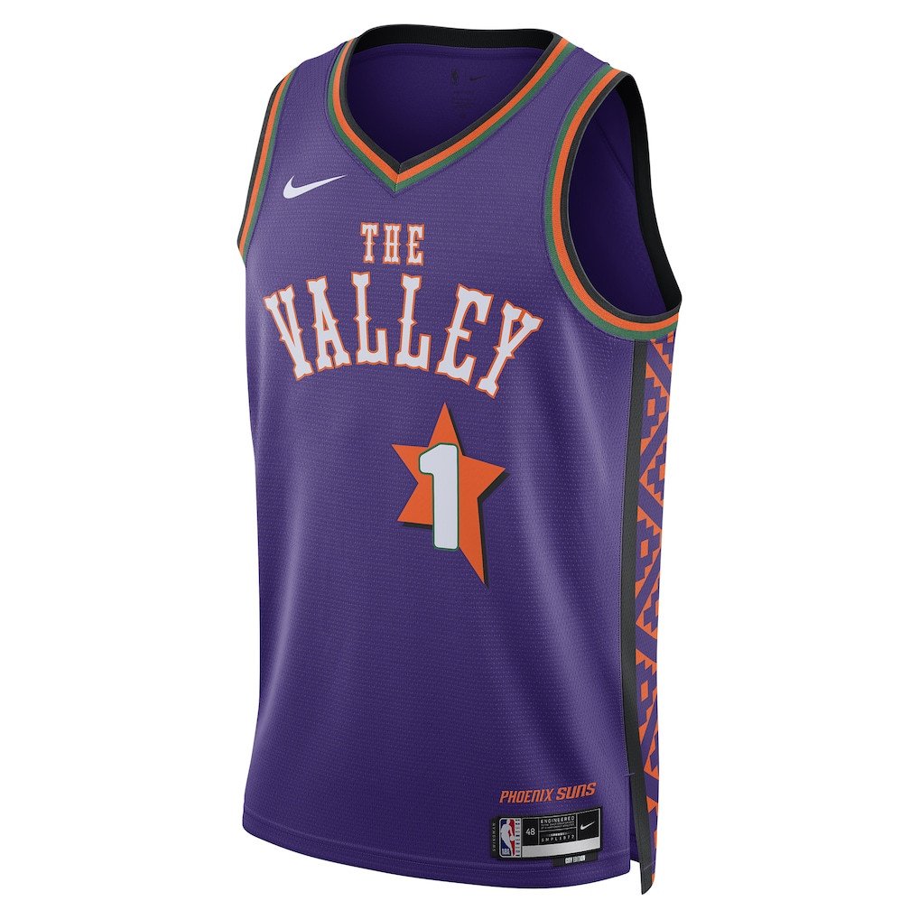 Alternative view of Devin Booker 1 Phoenix Suns Unisex 2024/25 Swingman Player Jersey - City Edition - Purple - JS859 