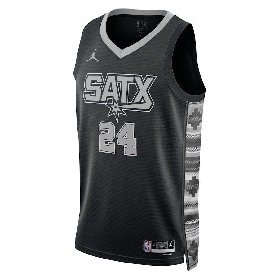 Alternative view of Devin Vassell 24 San Antonio Spurs Unisex Swingman Jersey - Statement Edition - Black - JS808 