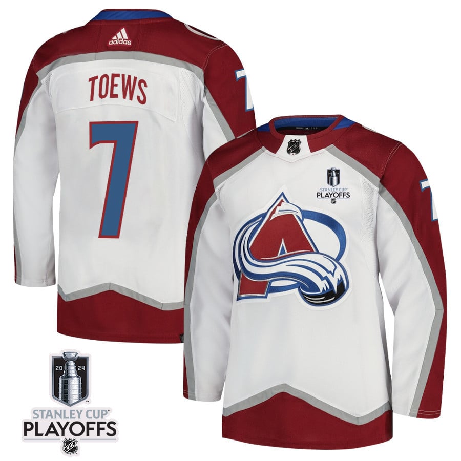 Devon Toews 7 Colorado Avalanche 2024 NHL Playoffs Patch Away Jersey - Men, White - JS773 