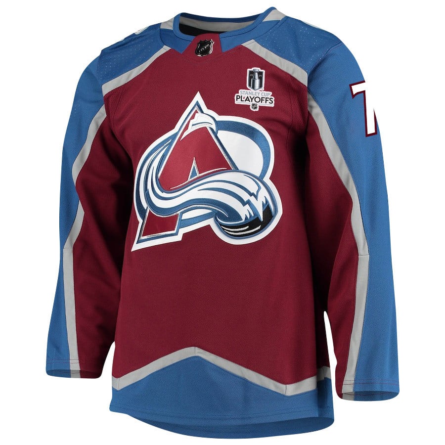 Alternative view of Devon Toews 7 Colorado Avalanche 2024 NHL Playoffs Patch Home Jersey - Men - JS438 