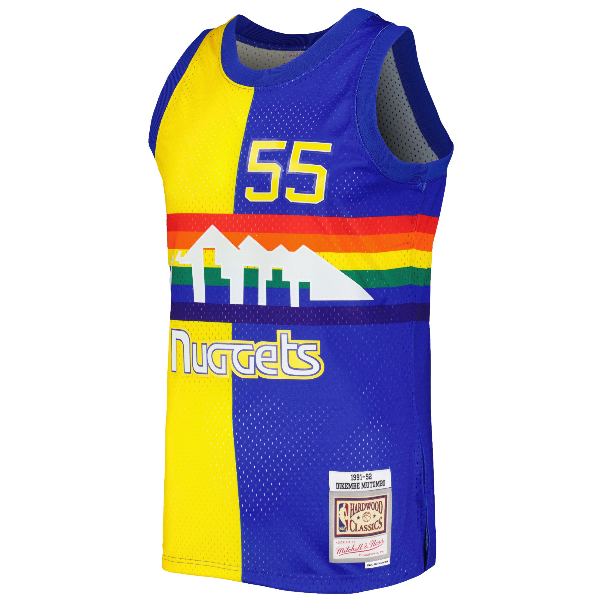 Alternative view of Dikembe Mutombo Denver Nuggets Mitchell & Ness Hardwood Classics 1991/92 Split Swingman Jersey - Royal/gold