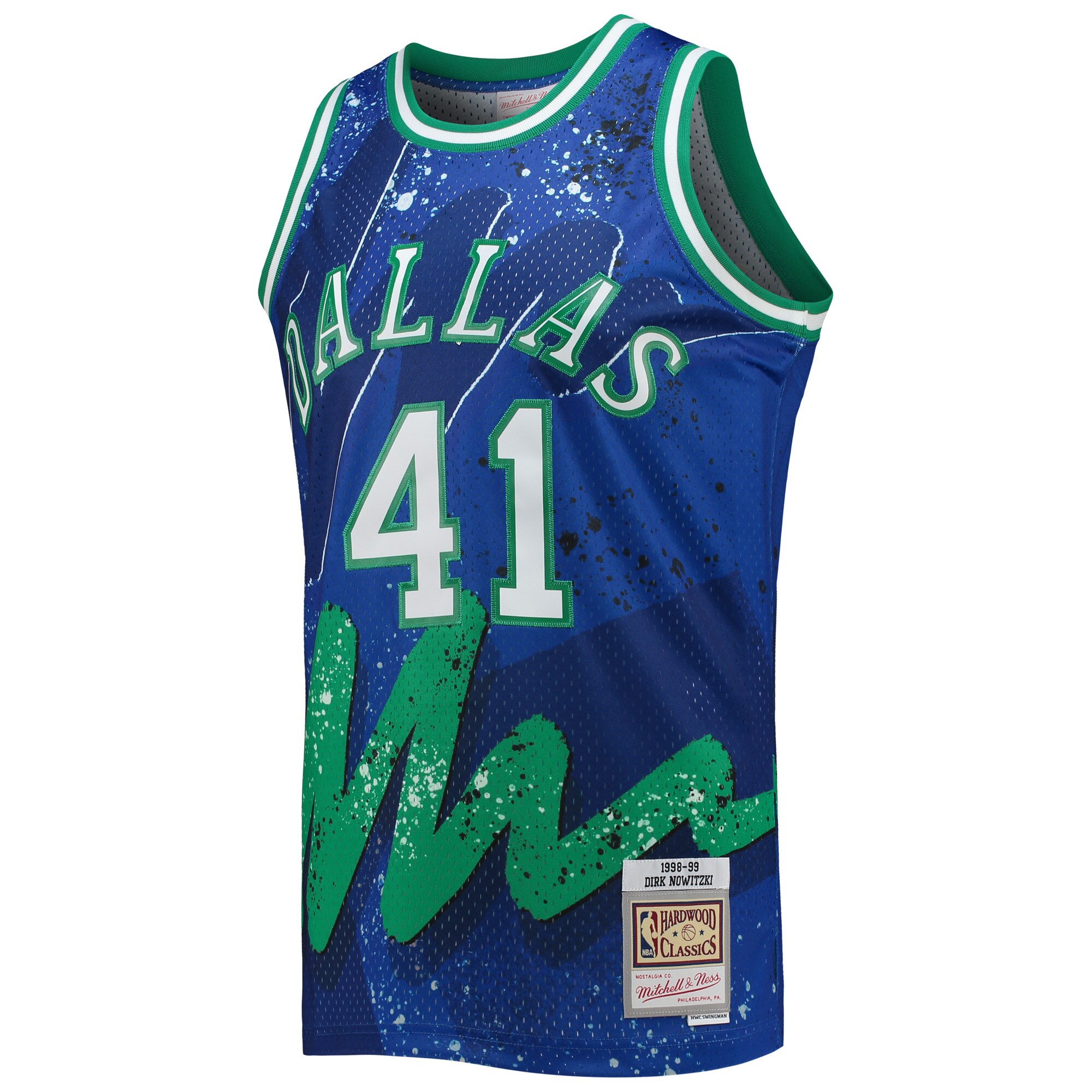 Alternative view of Dirk Nowitzki Dallas Mavericks Mitchell & Ness Hardwood Classics 1998/99 Hyper Hoops Swingman Jersey - Blue