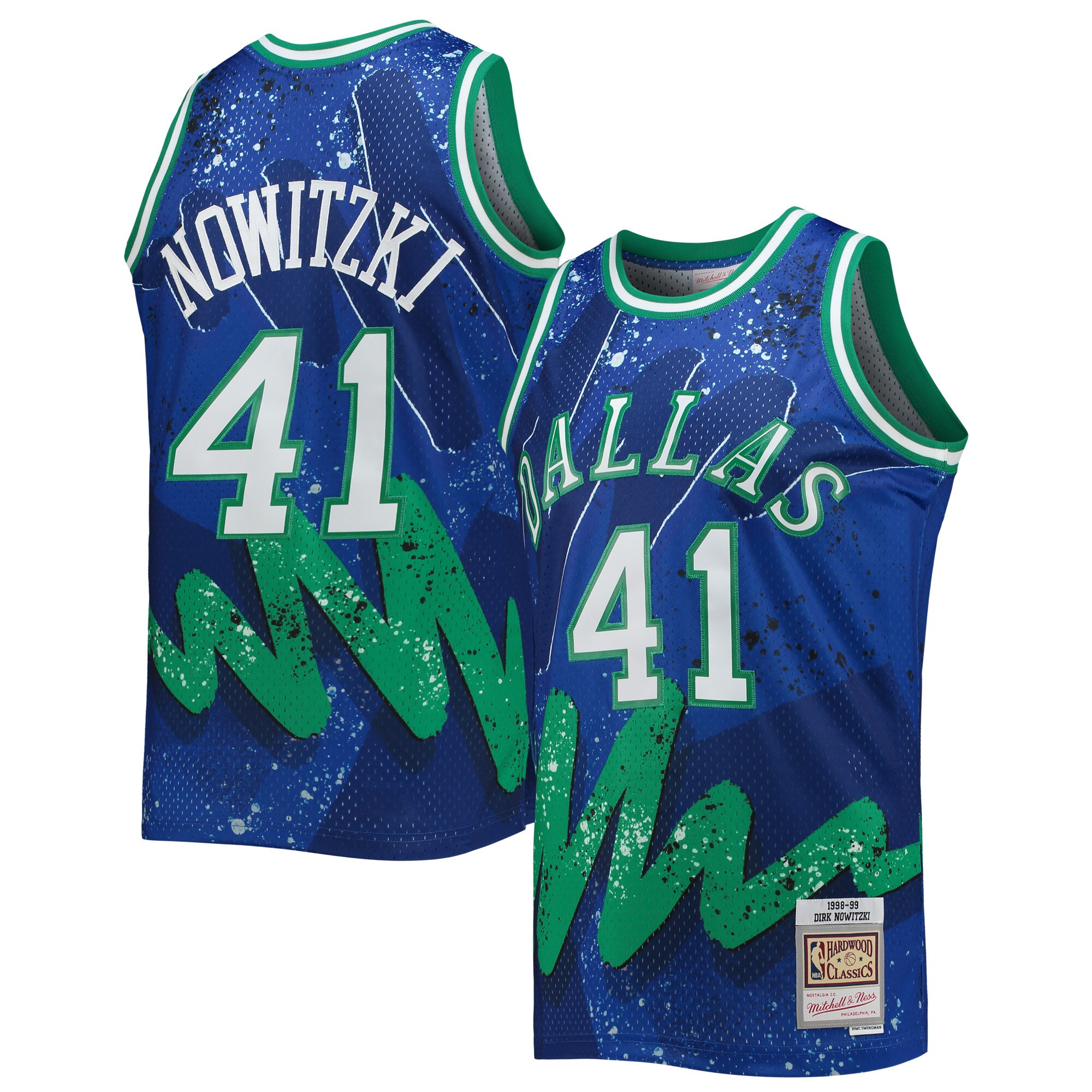 Alternative view of Dirk Nowitzki Dallas Mavericks Mitchell & Ness Hardwood Classics 1998/99 Hyper Hoops Swingman Jersey – Blue – Jsfangear Jersey Store