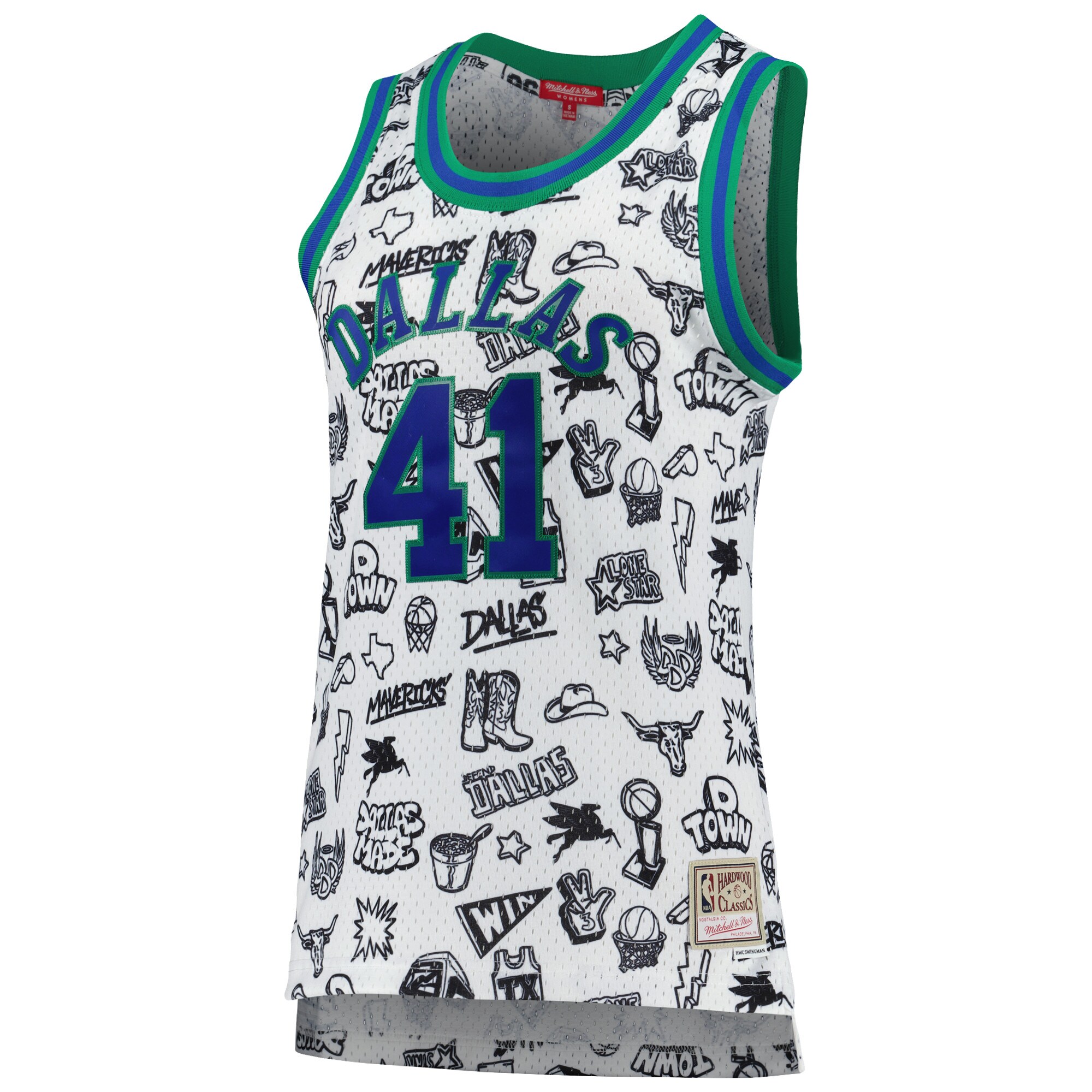 Alternative view of Dirk Nowitzki Dallas Mavericks Mitchell & Ness Women's 1998 Doodle Swingman Jersey - White