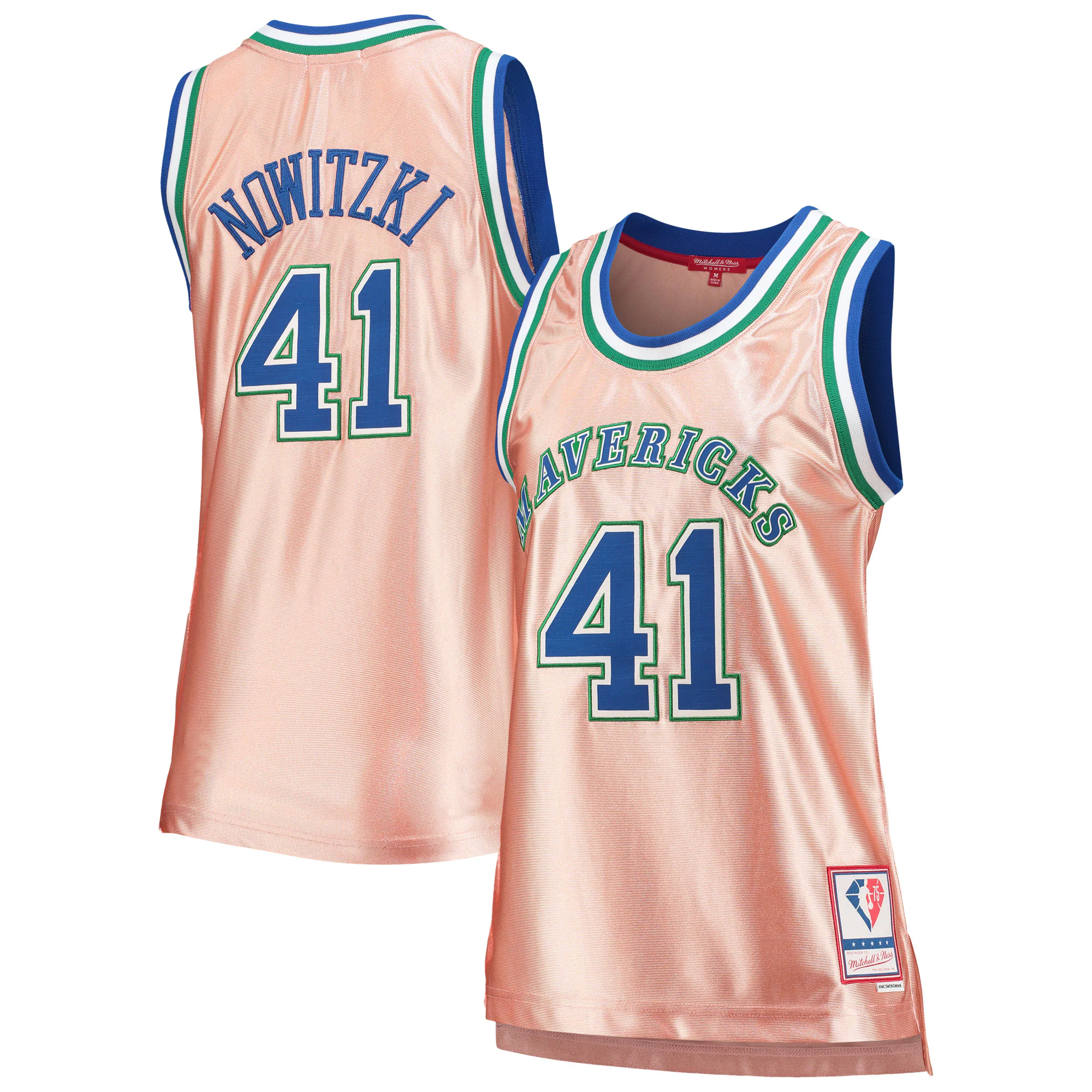 Dirk Nowitzki Dallas Mavericks Mitchell & Ness Women’s 75th Anniversary Rose Gold 1998 Swingman Jersey – Pink