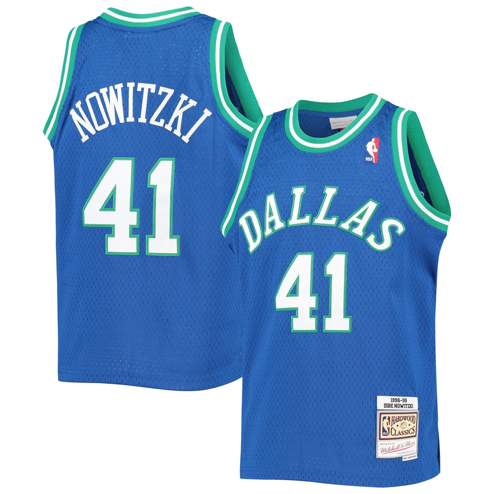 Dirk Nowitzki Dallas Mavericks Mitchell & Ness Youth 1998-99 Hardwood Classics Swingman Jersey - Blue - JS379 