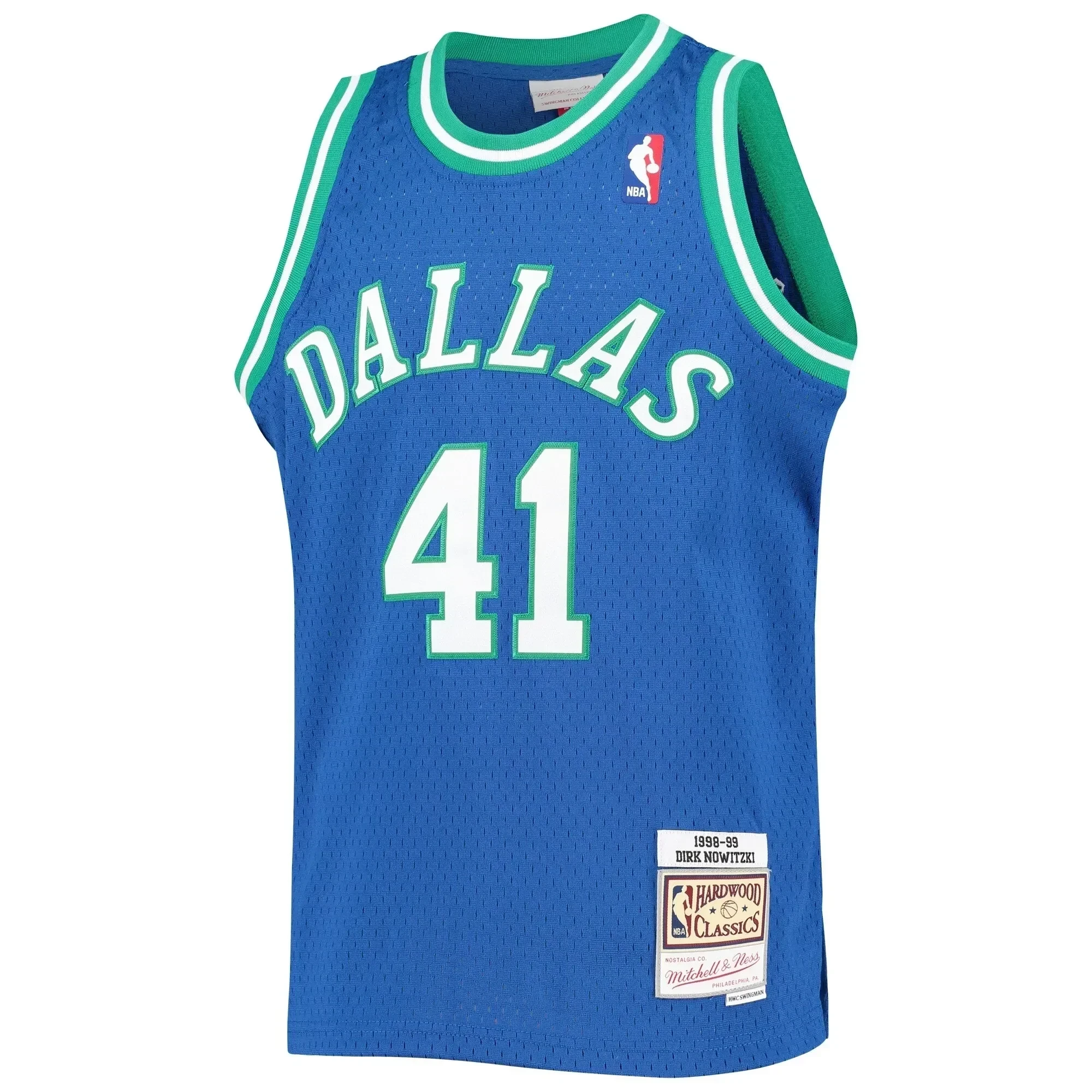 Alternative view of Dirk Nowitzki Dallas Mavericks Mitchell & Ness Youth 1998-99 Hardwood Classics Swingman Jersey - Blue - JS379 