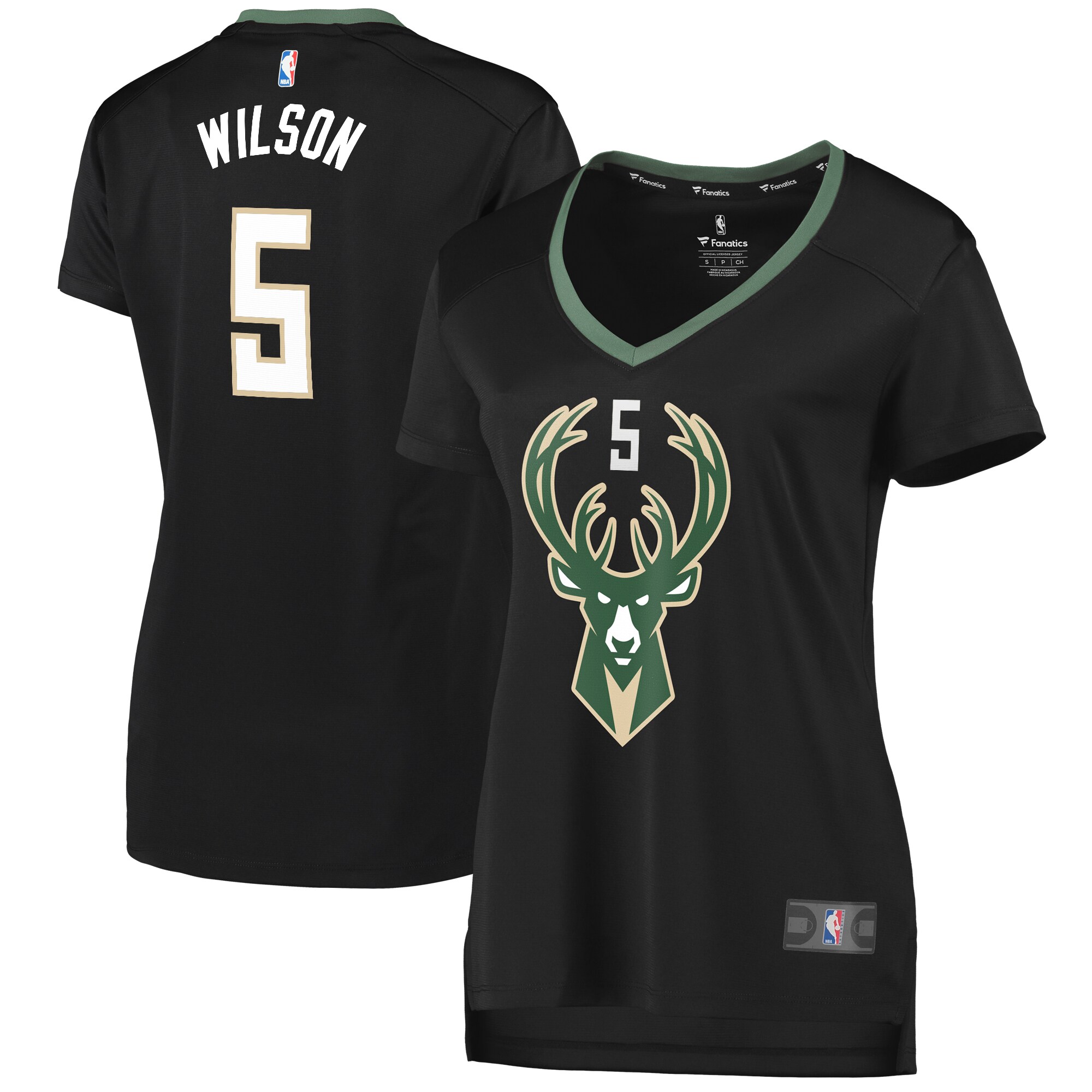 Alternative view of D.j. Wilson Milwaukee Bucks Fanatics Branded Women’s Fast Break Replica Player Jersey – Statement Edition – Black