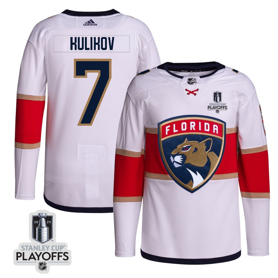 Dmitry Kulikov 7 Florida Panthers 2024 NHL Playoffs Patch Away Jersey Customized - Men, White - JS238 
