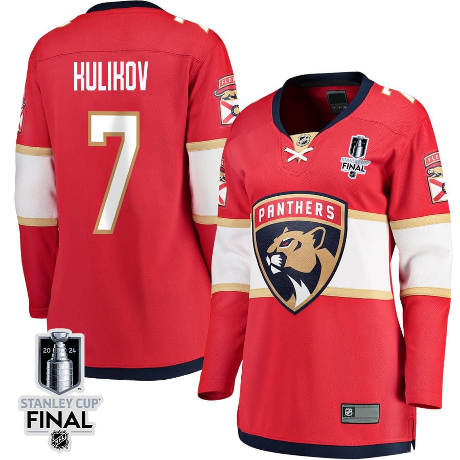 Dmitry Kulikov 7 Florida Panthers 2024 STANLEY CUP Final Women's Home Breakaway Jersey - Red - JS342 