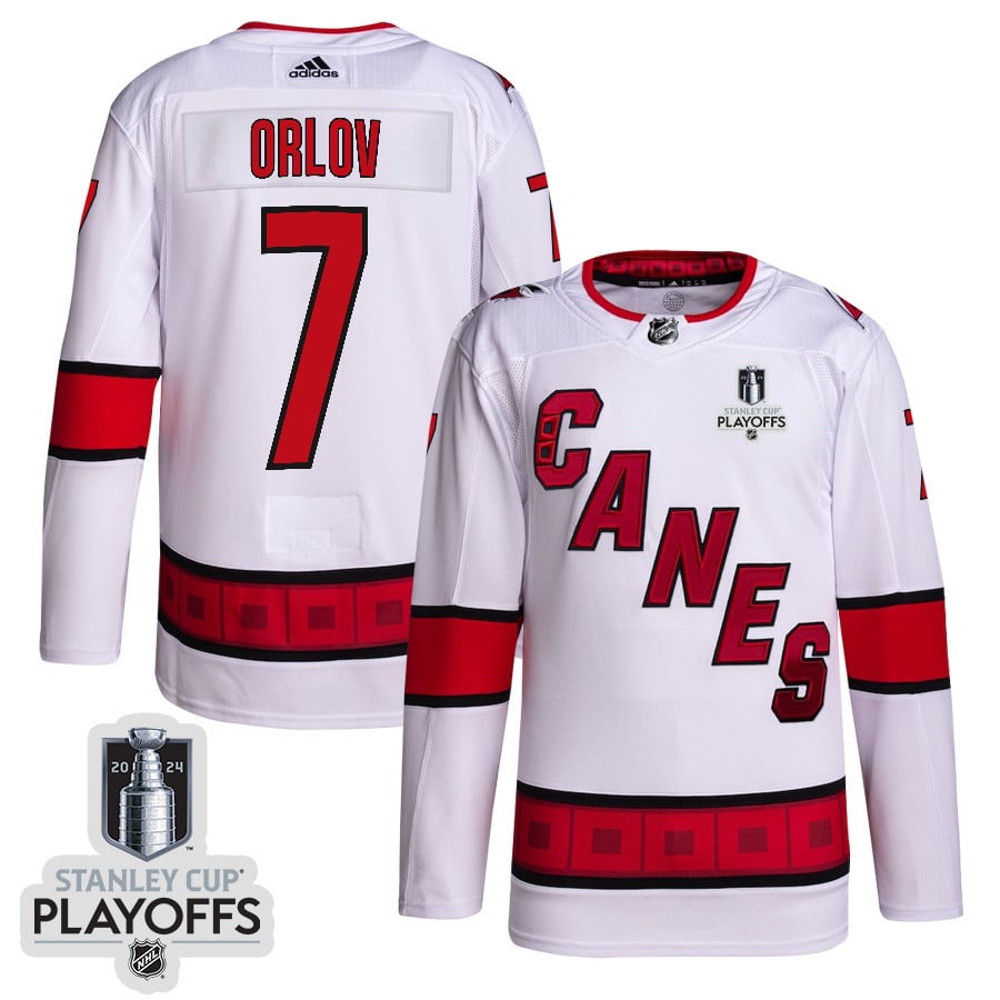 Dmitry Orlov 7 Carolina Hurricanes 2024 NHL Playoffs Patch Away Jersey - Men, White - JS650 