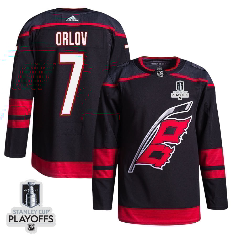 Dmitry Orlov 7 Carolina Hurricanes 2024 NHL Playoffs Patch Home Jersey - Men, Black - JS815 