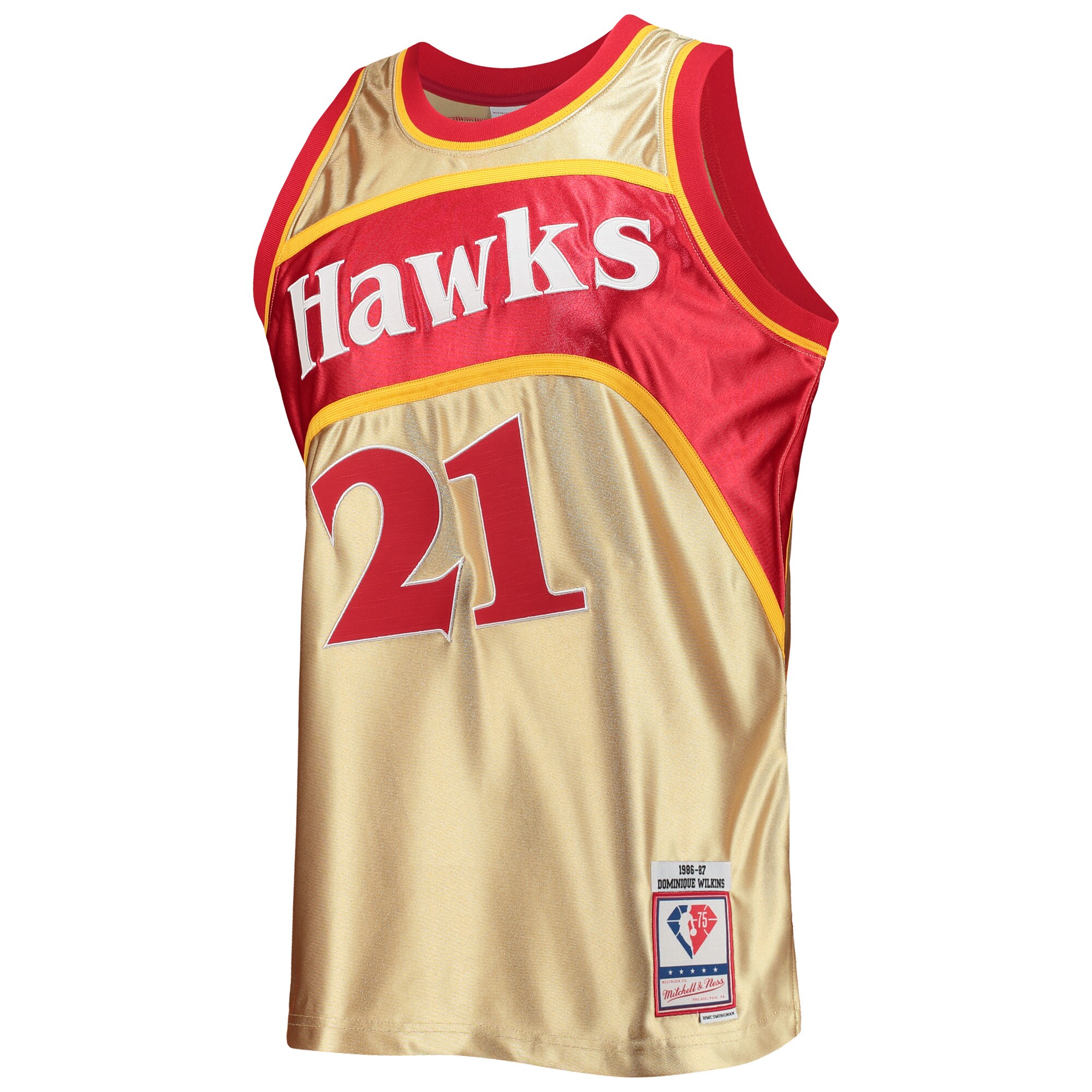 Alternative view of Dominique Wilkins Atlanta Hawks Mitchell & Ness 75th Anniversary 1986/87 Hardwood Classics Swingman Jersey - Gold