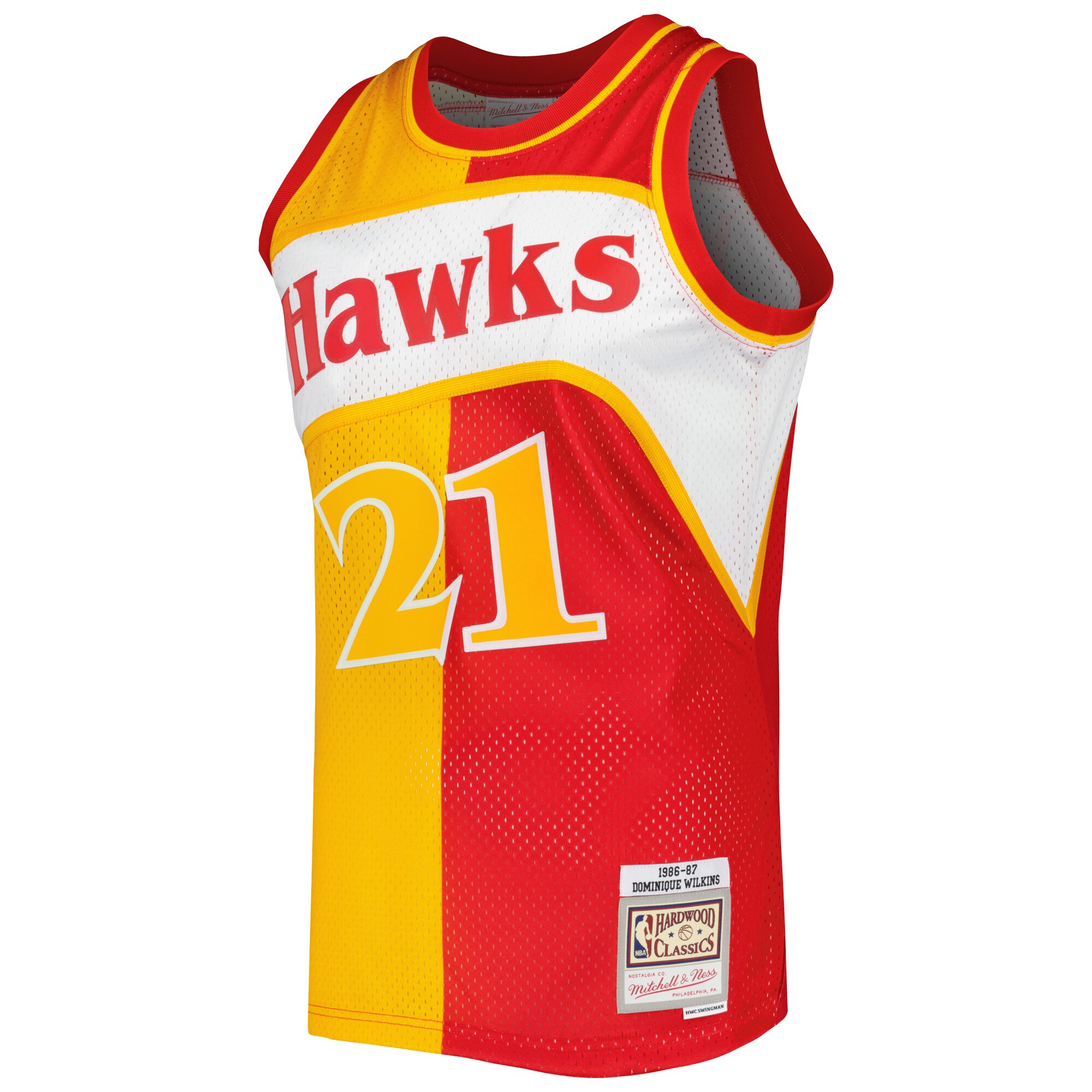 Alternative view of Dominique Wilkins Atlanta Hawks Mitchell & Ness Hardwood Classics 1986/87 Split Swingman Jersey - Yellow/red