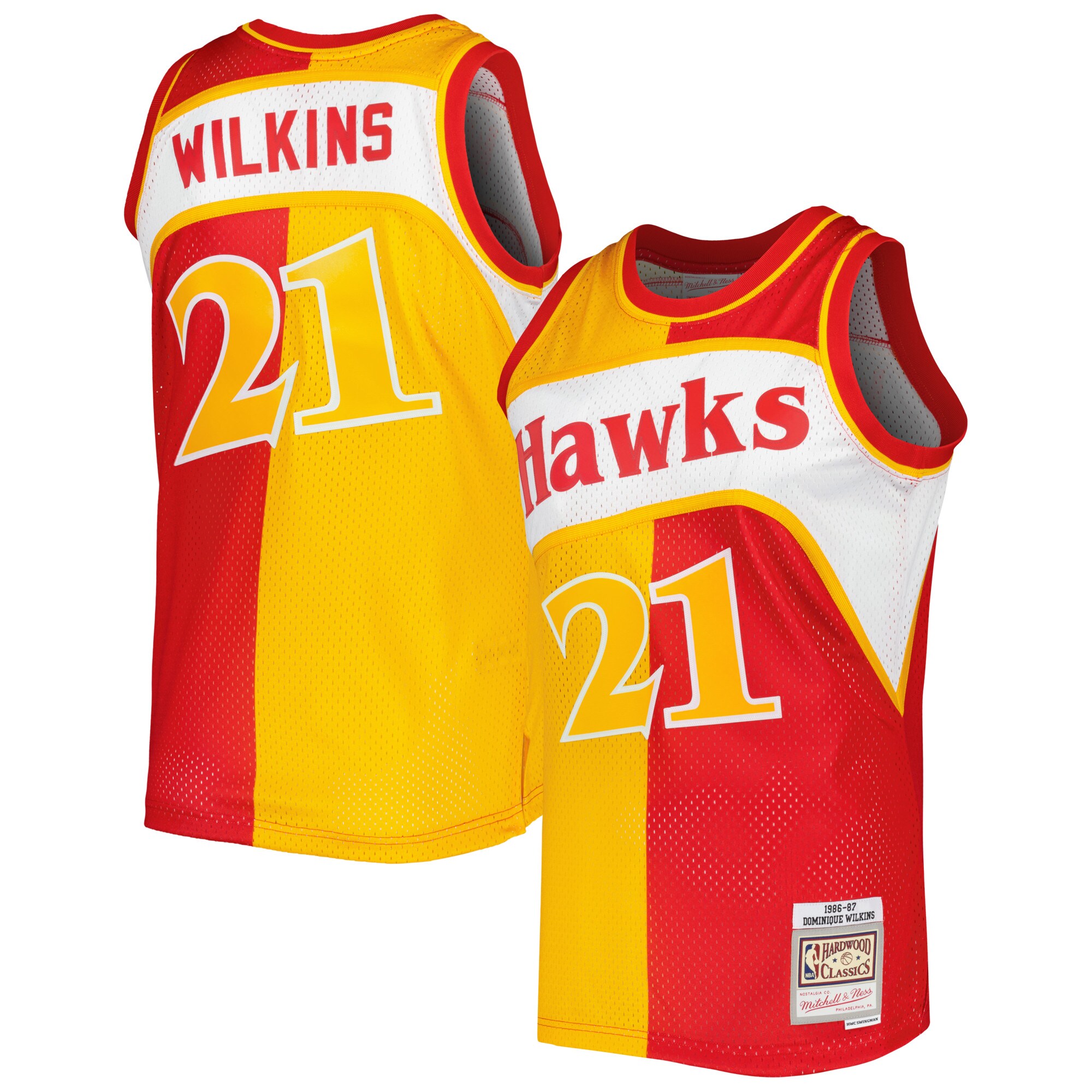 Alternative view of Dominique Wilkins Atlanta Hawks Mitchell & Ness Hardwood Classics 1986/87 Split Swingman Jersey - Yellow/red