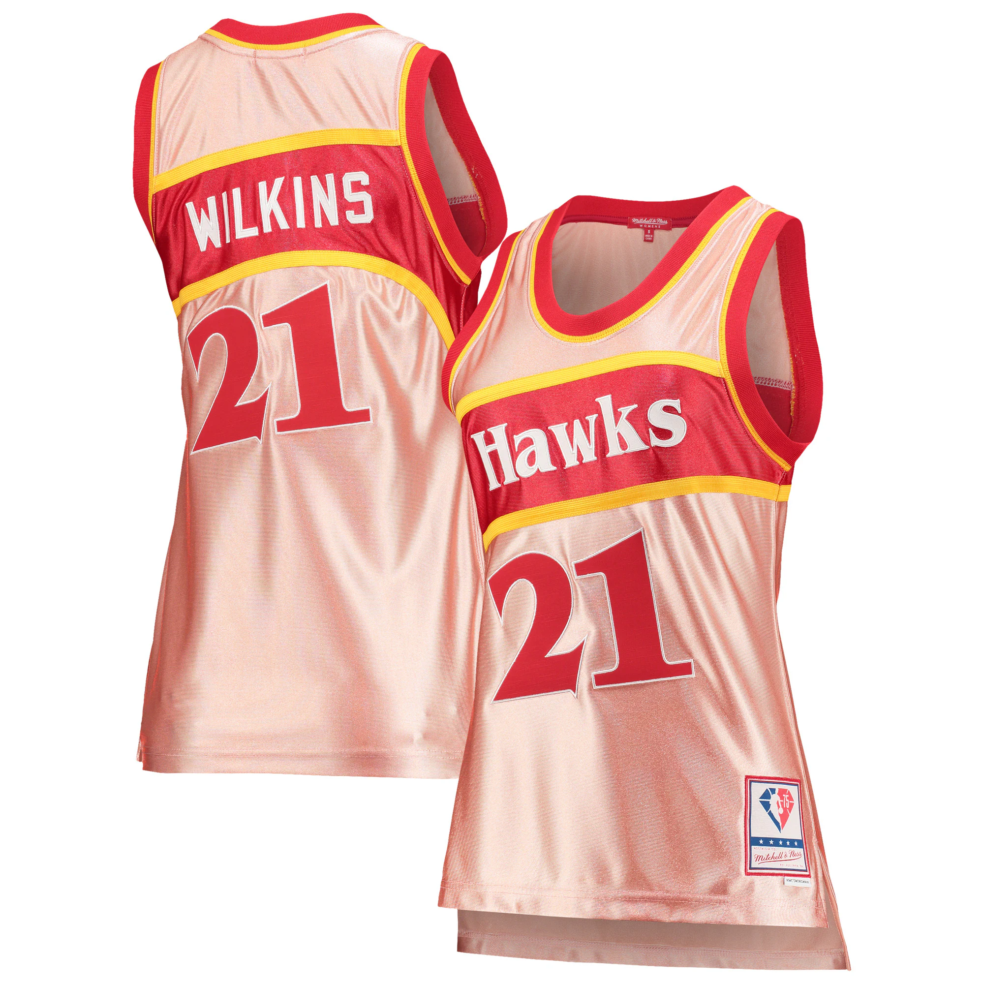 Alternative view of Dominique Wilkins Atlanta Hawks Mitchell & Ness Women's 75th Anniversary Rose Gold 1986 Swingman Jersey - Pink