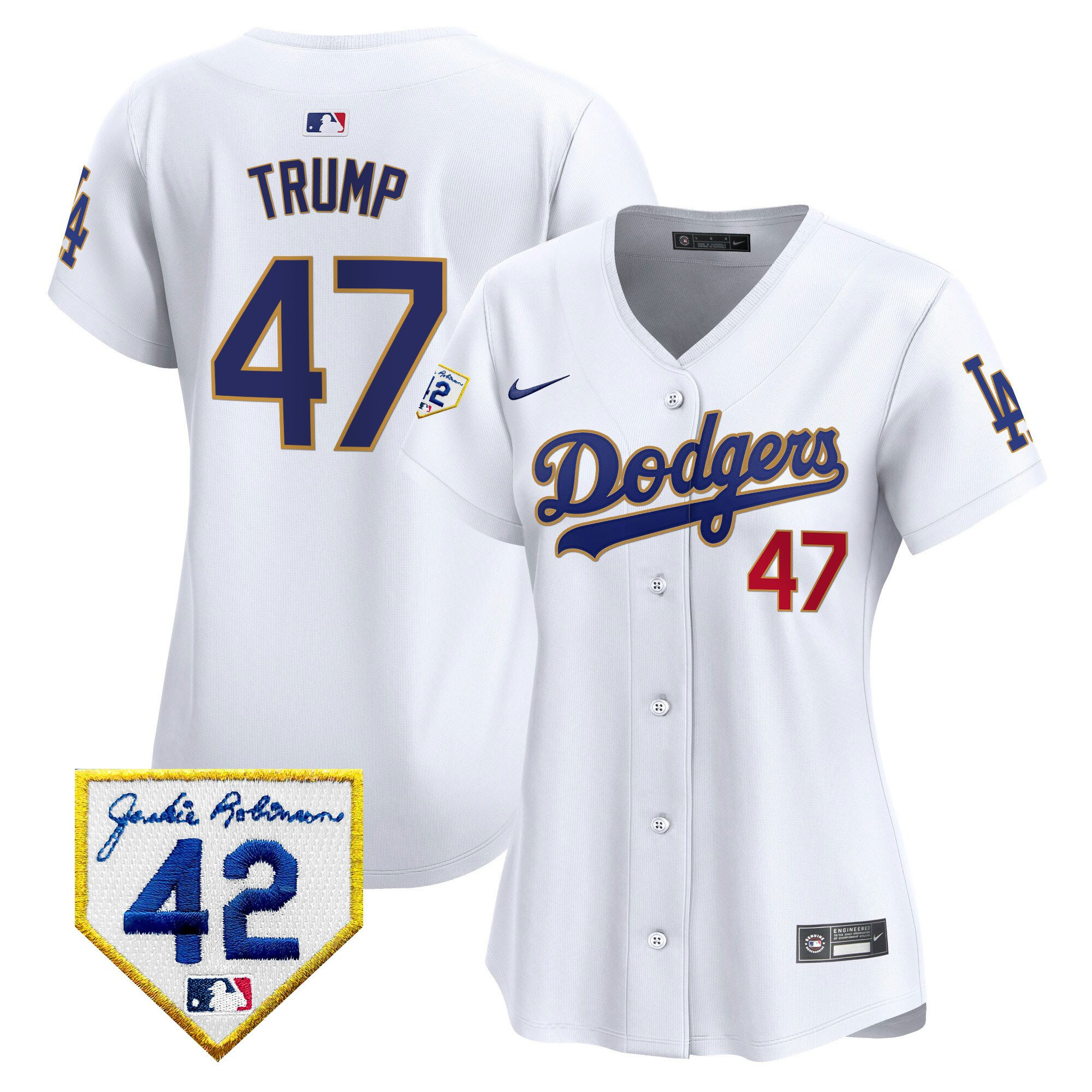 Donald Trump 47 Los Angeles Dodgers 2024 Jackie Robinson Patch Women Jersey - White 