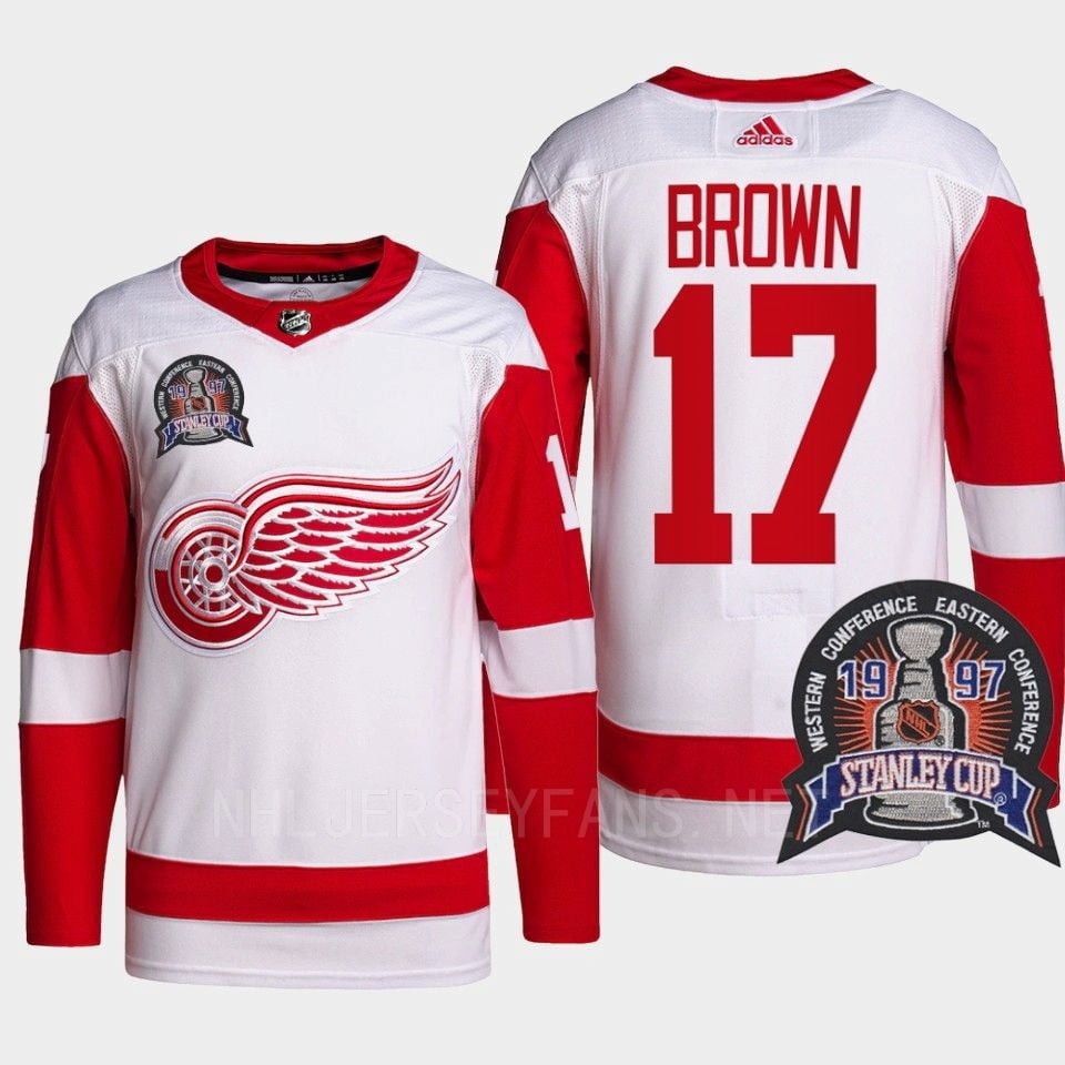 Doug Brown 17 1997 Stanley Cup Detroit Red Wings Red Jersey 25th Anniversary - JS889 