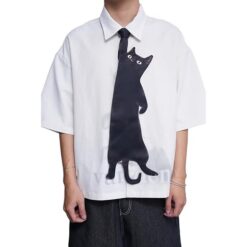 Animals Ties - Black Lucky Cat Tie, Silk Tie, Novelty Tie, Unique Tie.