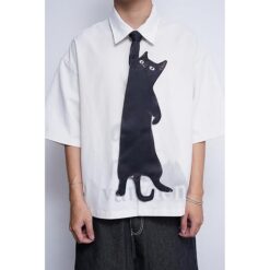 Alternative view of Animals Ties - Black Lucky Cat Tie, Silk Tie, Novelty Tie, Unique Tie.