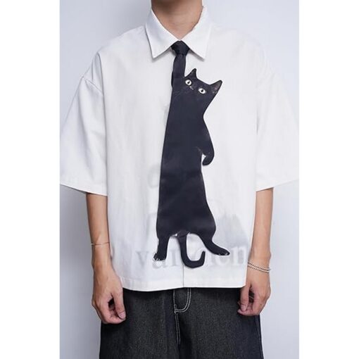 Animals Ties - Black Lucky Cat Tie, Silk Tie, Novelty Tie, Unique Tie. - Image 2