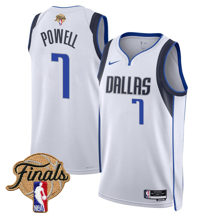 Dwight Powell 7 Dallas Mavericks 2024 FINALS PATCH Swingman Jersey - Association Edition - White - JS816 