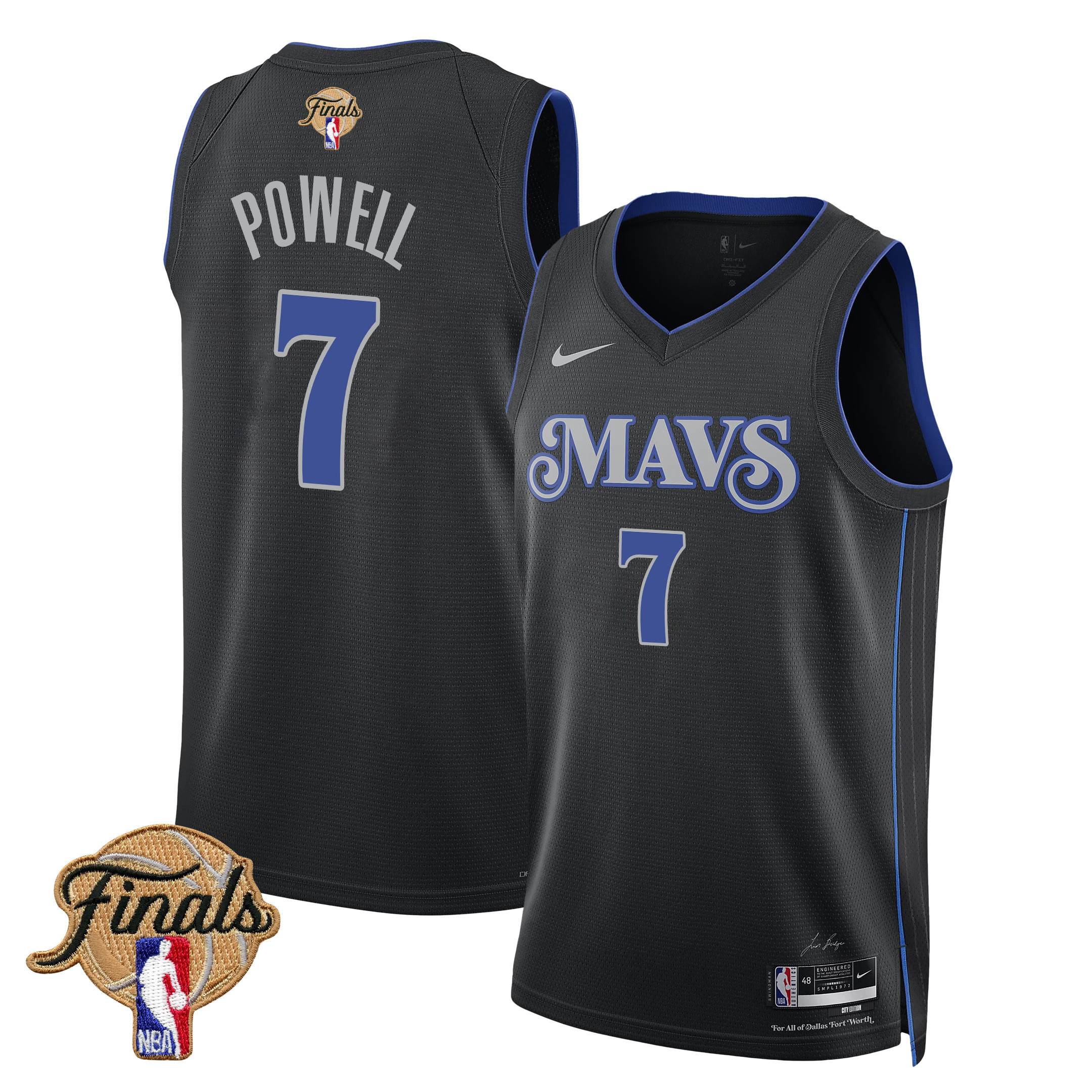 Dwight Powell 7 Dallas Mavericks 2024 FINALS PATCH Swingman Jersey - City Edition - Black - JS392 